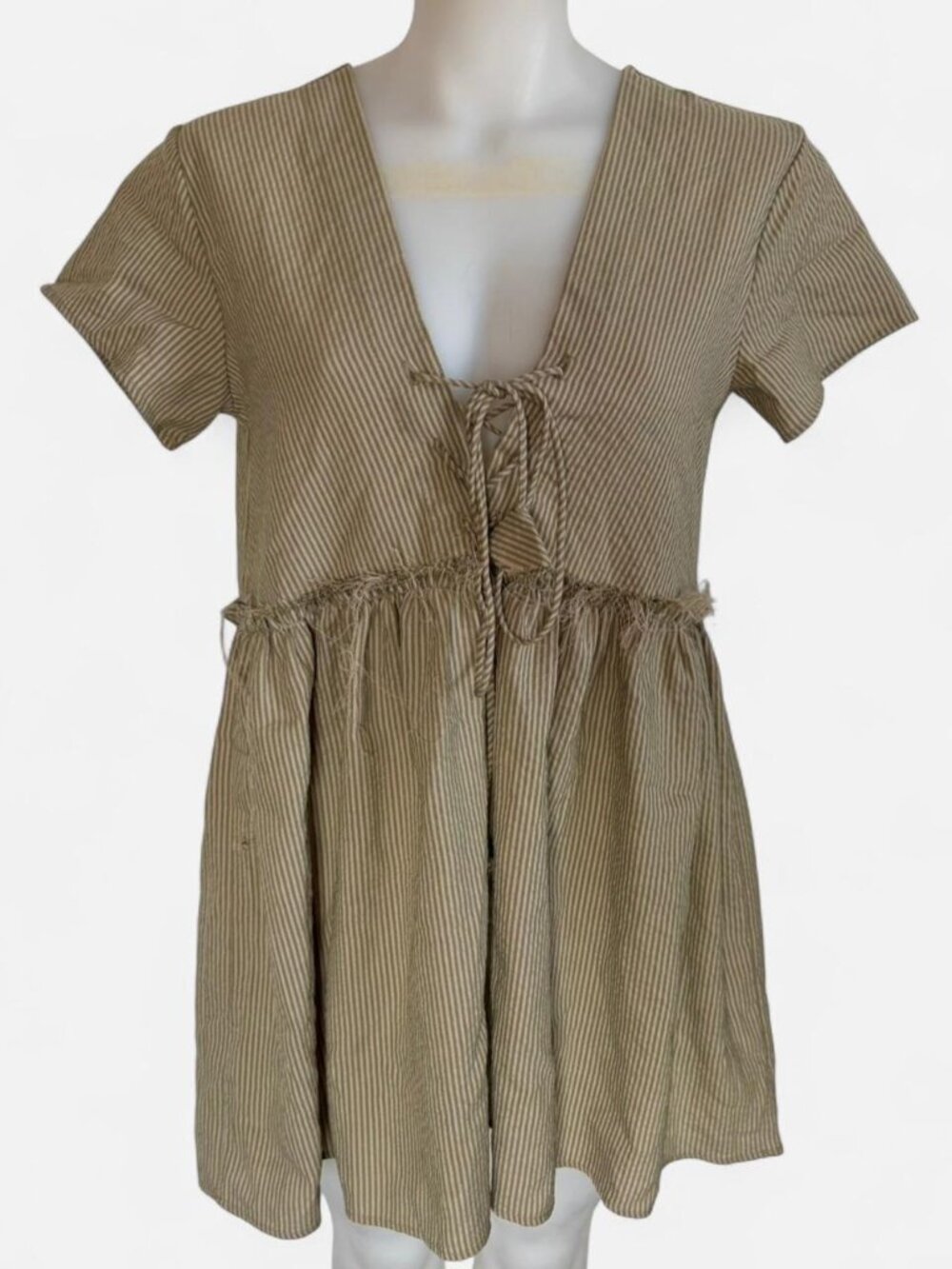 Hazel khaki green striped babydoll dress